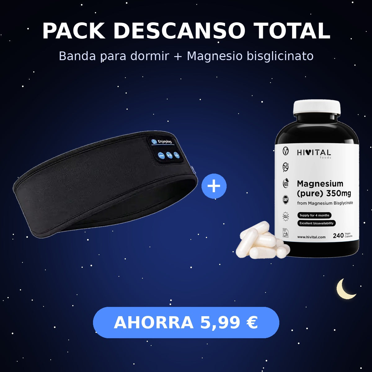 Pack Descanso Total: Banda para Dormir + Magnesio Bisglicinato